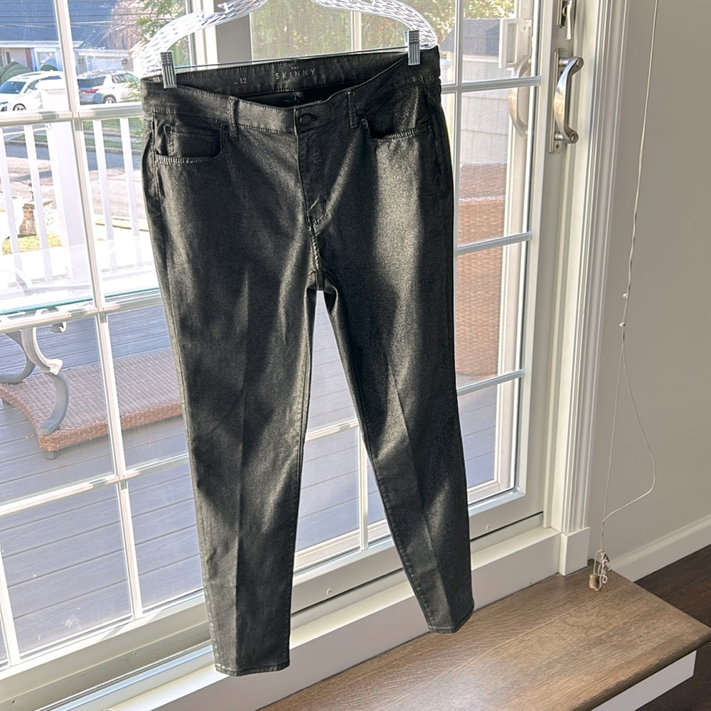 White Black Mkt pants size 12 looks gray is black silver shimmery material